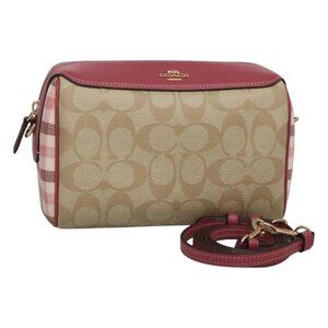 Coach Signature Shoulder Bag PVC Beige Gold Auth bs26684